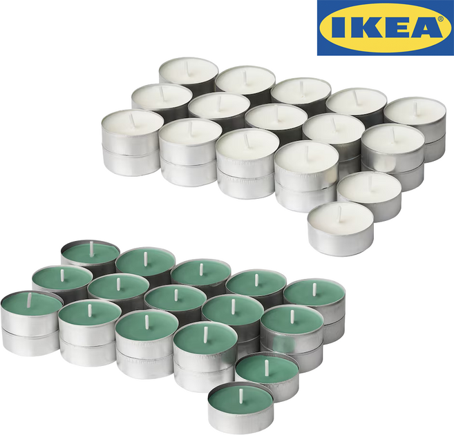 이케아 미니향초 캔들 티라이트, 1세트, 700g, 신선한풀향30P+바닐라향30P