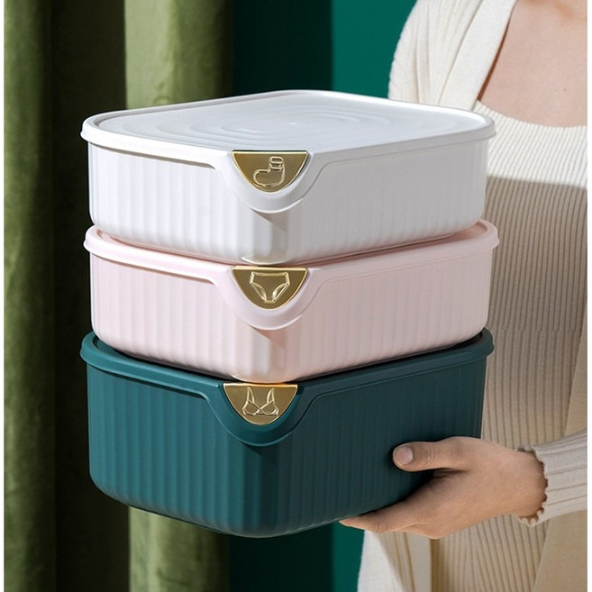 속옷 양말 보관 수납함 정리함 보관함 뚜껑형, 1개, 화이트10칸