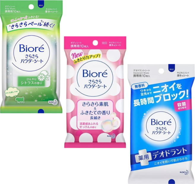 비오레 사라사라 파우더시트 비누향 + 시트러스향 + 무향 3개 세트, 1개, 45ml