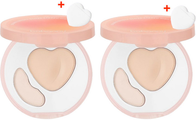 [지속력 최고] 1+1 SUNNEER 30초 눈물고랑 커버 더블 컬러 하이라이터 팔레트 방수 블렌더 팔레트 얼굴 코 하이라이트 3D 입체 메이크업파우더, 1개, 02#내추럴+02#내추럴