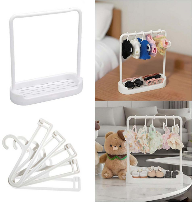 루베이 미니 인형 이동식 행거 조립 세트 - 강력 내구성 플라스틱 인형 의류 수납 전용, 흰색, 1개