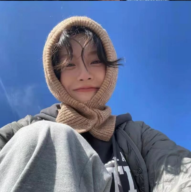 코모코모 겨울 니트 똑딱이 후드 바라클라바 넥워머, 연퍼플