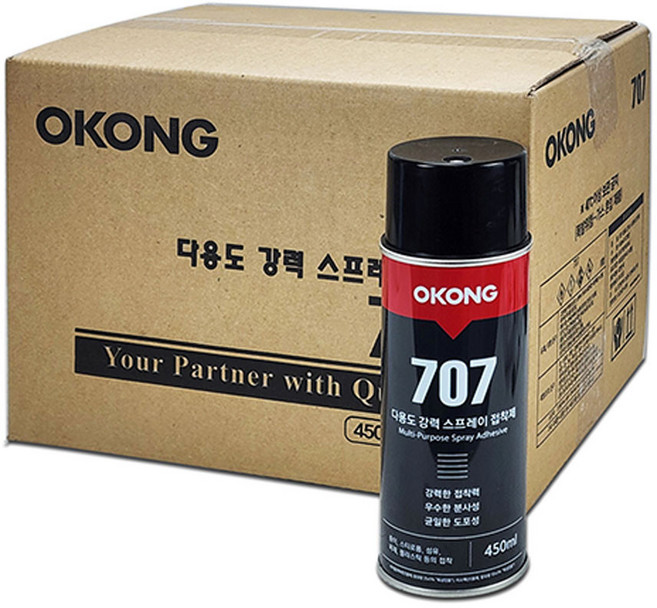 오공 본드 707 다용도 강력 스프레이 접착제 12개입 1BOX + 작업용 면장갑, 1세트