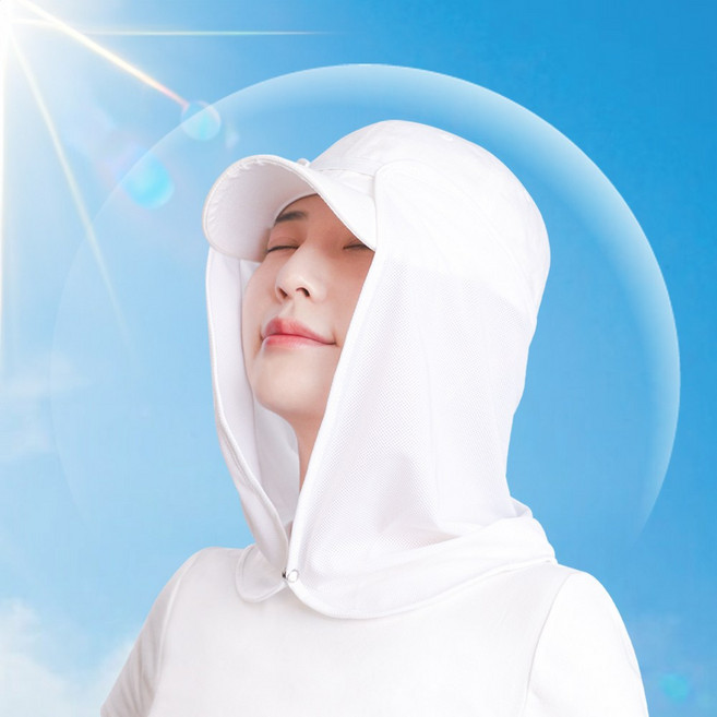 UV차단 스냅단추형 탈부착 쿨링 캡썬가드 모자햇볕자외선가리개 골프등산낚시, 화이트