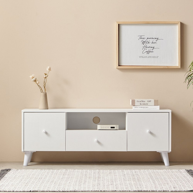 바로방가구 비엔나2 다리형 1200 거실장 TV장 티비다이 TV테이블 장식장, 화이트