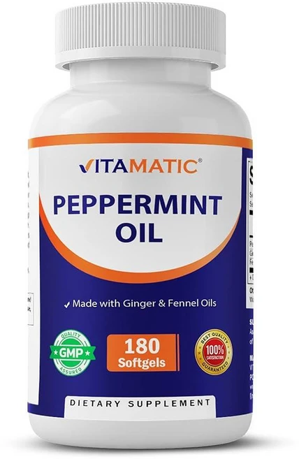 Vitamatic 페퍼민트 오일 젤 생강 및 회향 오일 1회 제공량당 550mg 소프트젤 180개, 180정, 1개 - 쿠팡