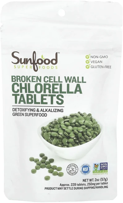 행복하고 건강하게 Sunfood 손상된 세포벽 클로렐라 정제 250mg 약 25mg 228정 57g(2oz) 백년회로하세요, Sunfood손상된세포벽클로렐라정제250mg약25mg2, 1개 - 쿠팡