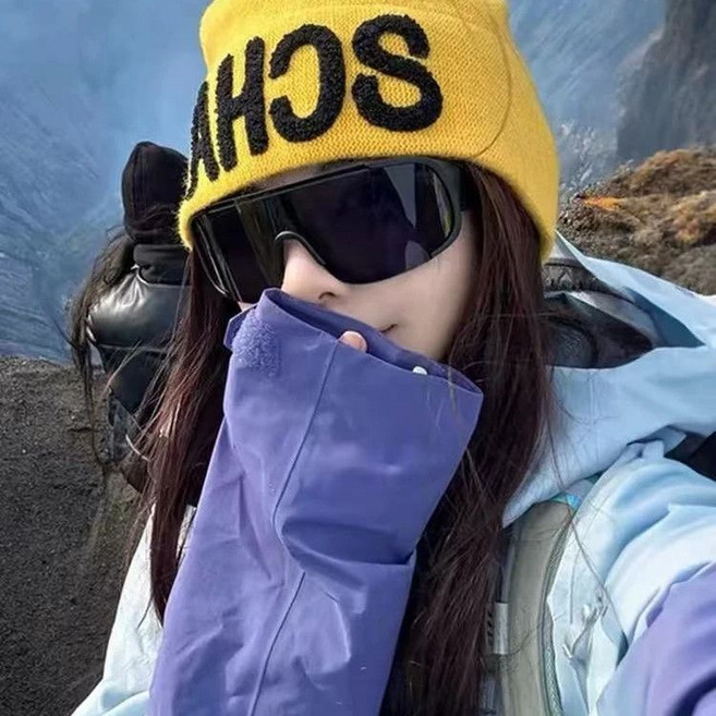 戶外登山運動騎行防風護目太陽眼鏡女款歐美大框顯瘦墨鏡, 1個, 黑框黑灰片升級款高清防紫外線UV400【鏡袋+鏡布】