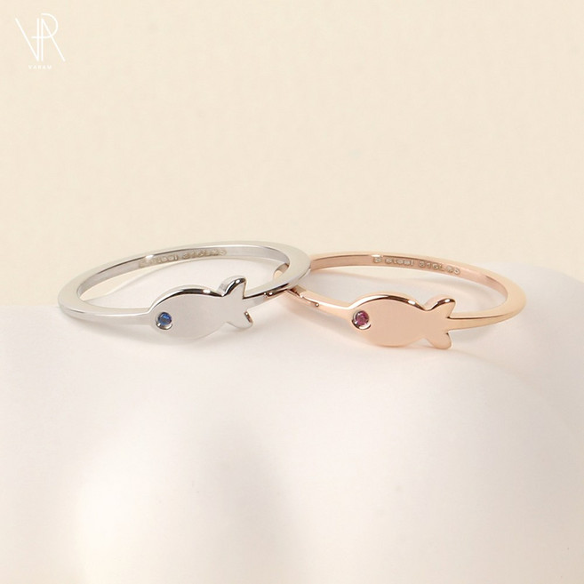 VARAM 스왈 탄생석 행운 물고기 반지 써지컬 316L 스틸