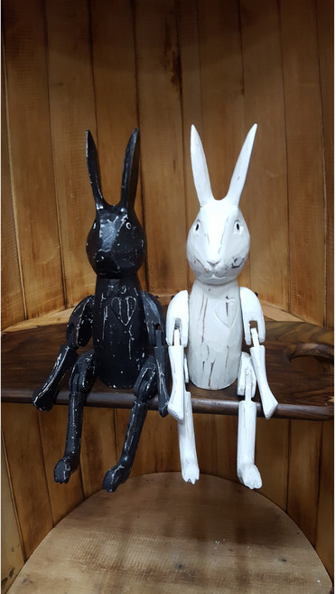 윤식당 빈티지 목각토끼인형 앉은키 25cm 낱개판매(화이트 블랙), 화이트