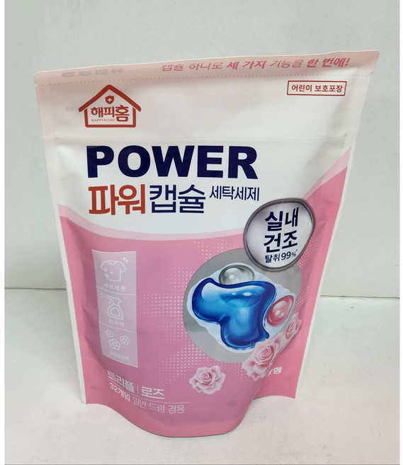 일반드럼겸용 실내건조 세탁세제 해피홈 파워캡슐 트리플 32개입 로즈 4개, 1개