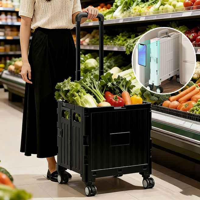 복나이트 쇼핑카트 장바구니 캐리어카트 접이식 카트 튼튼한 접이식 쇼핑카트 폴딩카트, 1개, 블랙