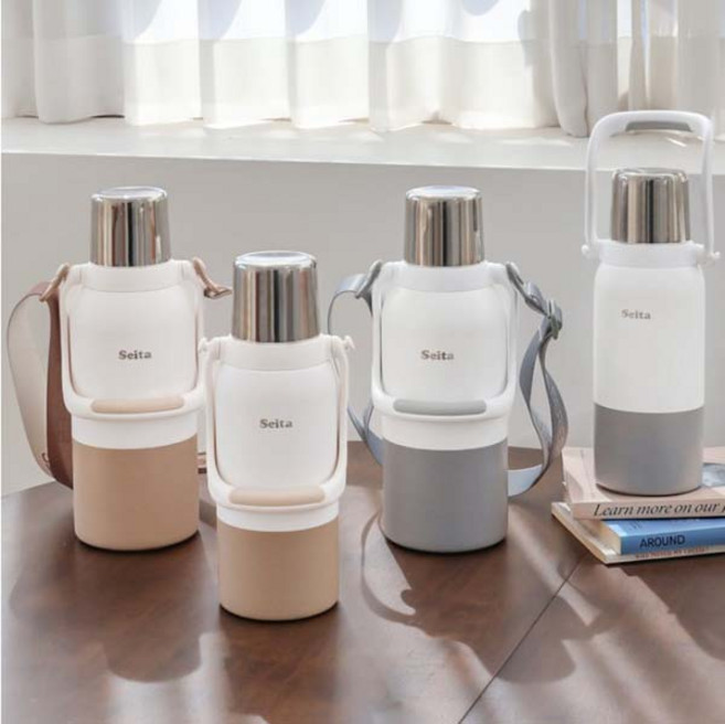 니드코 세이타 핸들 대용량 보온 보냉병 + 스트랩 세트, 1365 그레이 1200ml, 그레이, 1세트, 1.2L