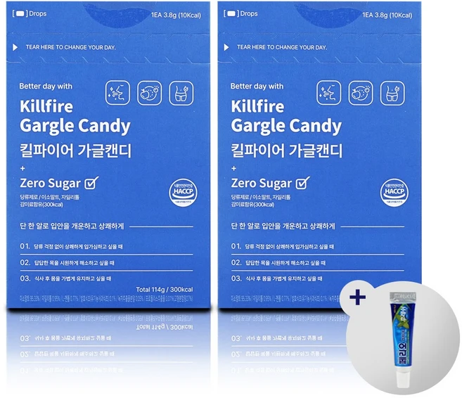 빠이러스 킬파이어 가글 캔디 2개 + 여행용 미니치약 구성, 3.8g - 쿠팡