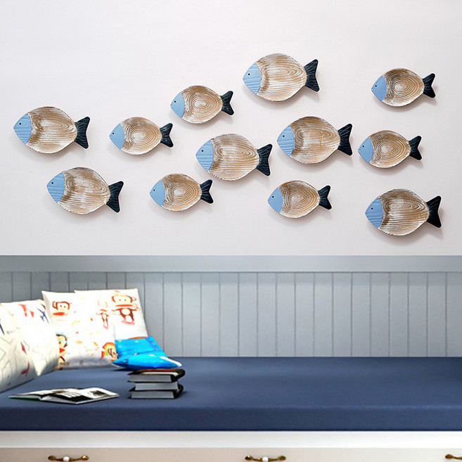 벽인테리어 장식 물고기모양 접시 2종, 브라운