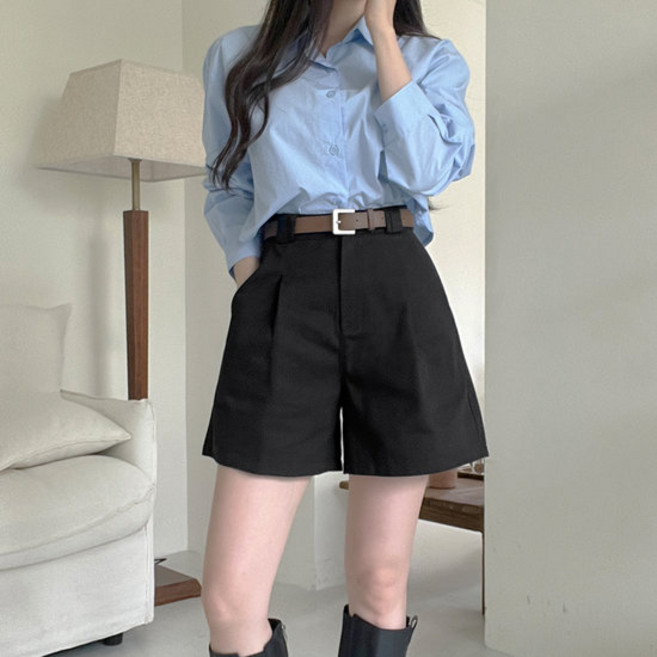 [빠른배송/벨트세트]잇진 여성 베이직 4부 핀턱 버뮤다 팬츠