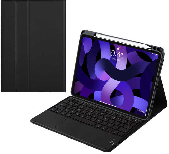 아이패드 애플펜슬 수납 led트랙패드 블루투스 키보드케이스, 검정