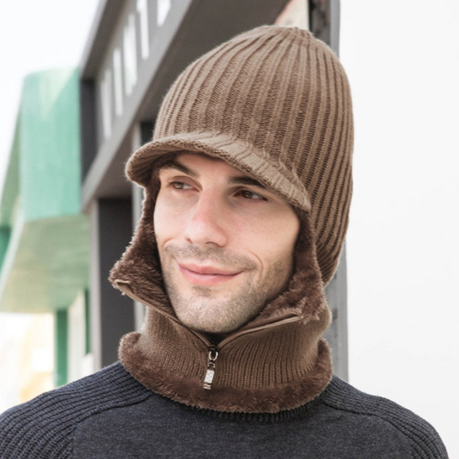 프라임마켓 지퍼오픈 넥워머 챙모자 브라운 귀달이모자