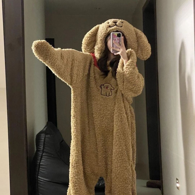 uniquezon 여성 극세사 후드 동물 수면 잠옷 겨울 귀여운 일체형 홈웨어 실내복 빅사이즈