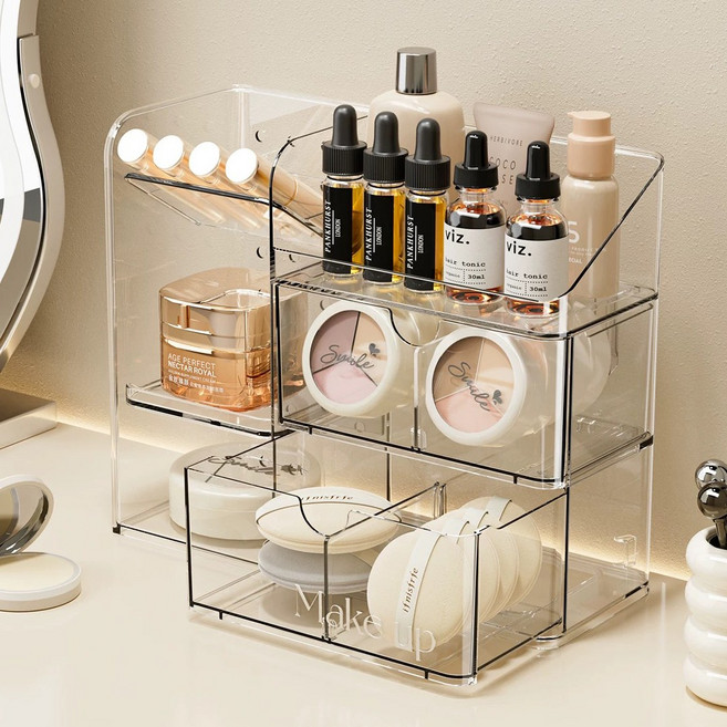 Shipshape 투명 화장품 수납 브러쉬 립스틱 수납 탁상 간편식 수납함 화장품 정리함, 1개