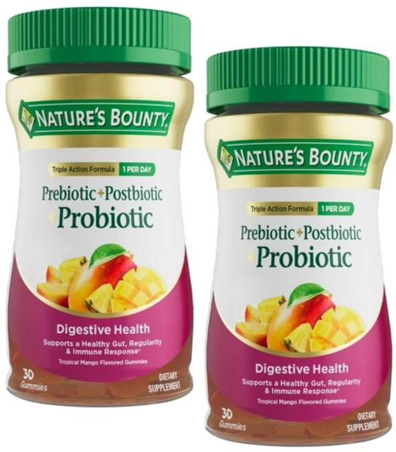 네이처스 바운티 프리+포스트 프로바이오틱 유산균 구미 젤리 Nature's Bounty Pre + Post Probiotic, 2개, 30정