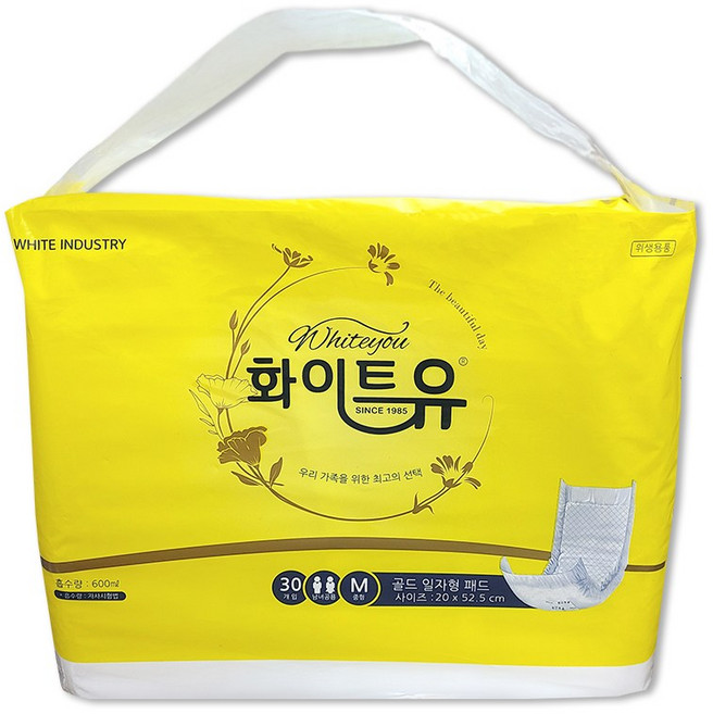 화이트유 골드 성인용 속기저귀 일자형 패드 중형, 1개, 30매입