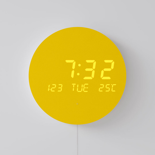 베오라 타임스팟 LED 무소음 벽시계 컬러 디자인 인테리어시계 온도 날짜표시, 옐로우