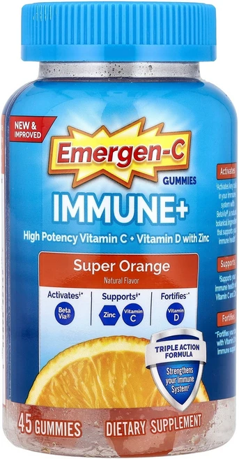 Emergen-C Immune+ 구미젤리 슈퍼 오렌지 구미젤리 45개 Emergen-C (이머전씨), 45정, 1개 - 쿠팡
