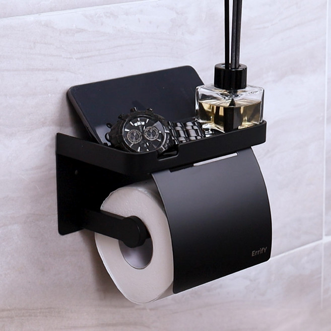 ErrifY 무타공 접착식 선반형 휴지걸이, 1개, 다크블랙싱글커버형