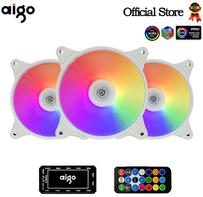Aigo AR12 화이트 120mm RGB 팬 통풍기 PC 게이머 컴퓨터 케이스 키트 냉각 쿨러 12cm 속도 조절 12V ARGB, [01] A-RGB, [01] WHITE, [01] A-RGB, 2) AR12 3in1 white  ARGBWHITE, 2) AR12 3in1 white - A-RGB-WHI