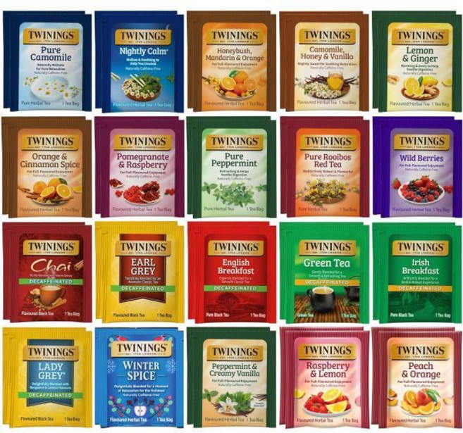 Twinings 트윈잉스 허브 & 디카페인 차 샘플러 (40캔) - 완벽한 미식가 선물 세트 미국 티백