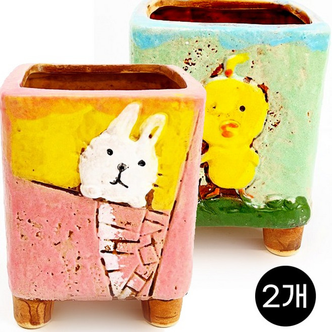 무배 행복한꽃그릇 다육이화분 분갈이흙, 나랑토끼오리, 2개