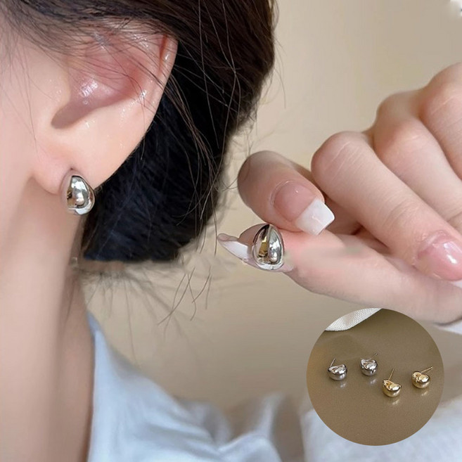 밀크린 데일리 볼드 원터치 물방울 볼륨 귀걸이 실버 2종 세트