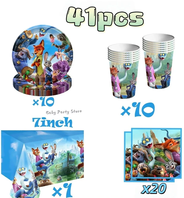 주토피아 2 테마 파티 장식 접시 테이블보 케이크 토퍼 배너 컵 생일 크리스마스 어린이 용품, 30 41pcs-2