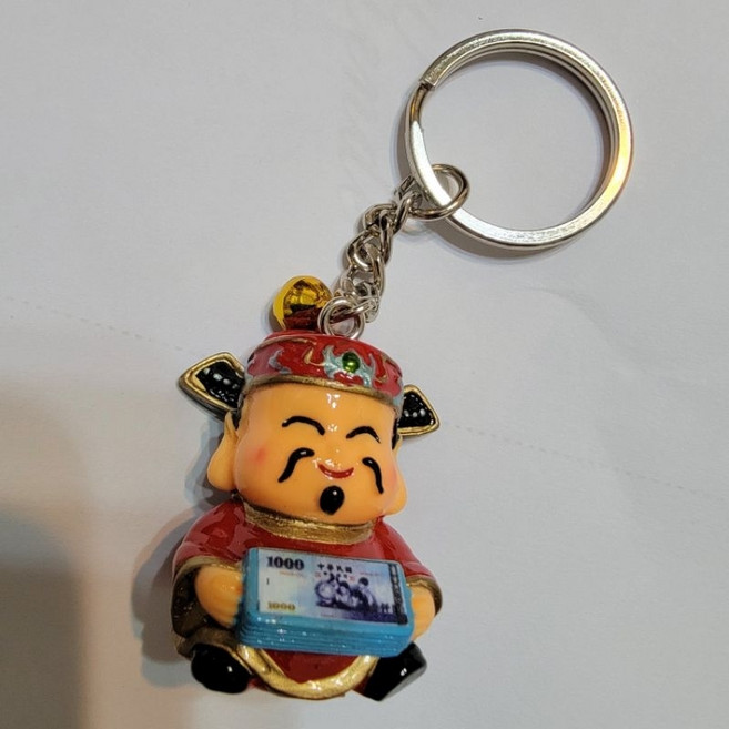 佳樺3cm神明公仔鑰匙圈批發臺灣現貨正品有發票GDK1財神公仔鎖圈 五路財神 土地公文昌君 媽祖 濟公 玄天上帝, 1個, 古錢財神抱鈔, 古錢財神抱鈔