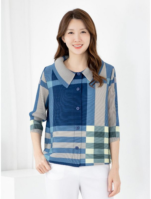 모슬린 엄마옷 자켓 플리츠 카라 볼레로7부 MQG126889 마담 미시 중년여성 빅사이즈 할머니옷 50대 60대 70대