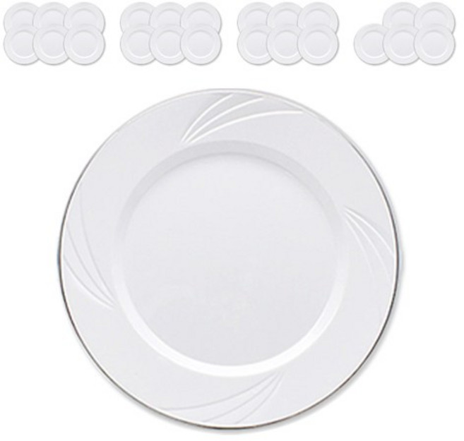 쓱싹 고급 일회용 플라스틱 원형 화이트 실버라인 접시 소 16.5cm, 24개입, 1개