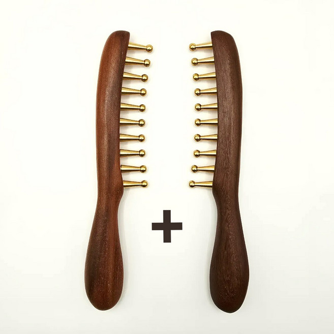 우드 핸들 황동 두피 괄사 브러쉬, 1개, 우드색상