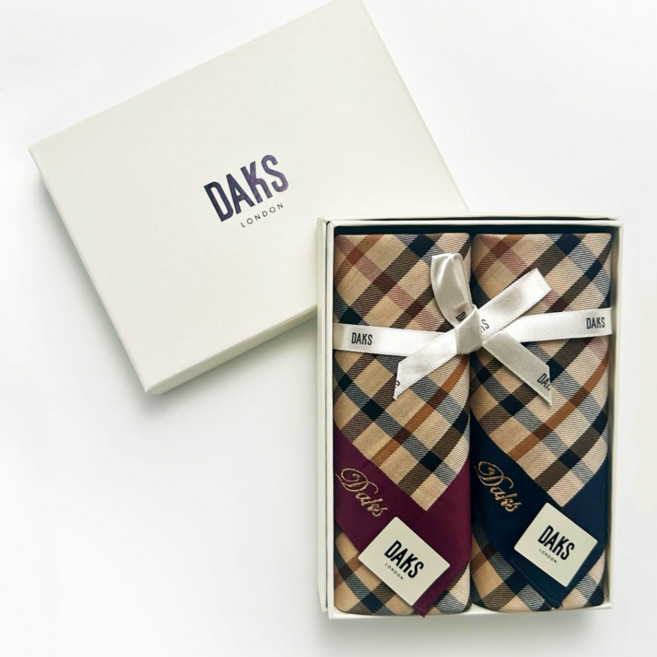 [26 닥스 손수건] 닥스 하우스체크 면 손수건 2종 세트 선물포장