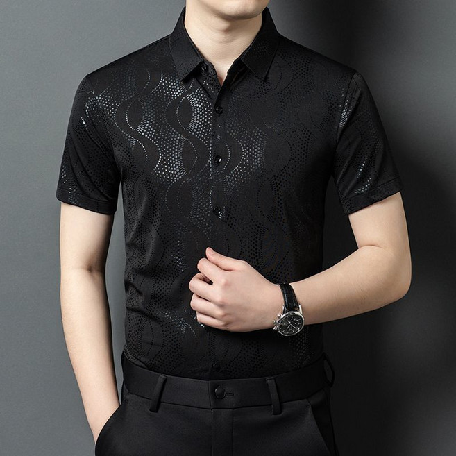 AOKADA 남성 여름 아이스 냉감 텍스처 오피스룩 반팔 와이셔츠