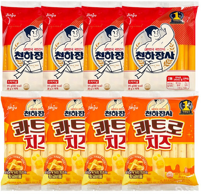 진주햄 천하장사 오리지날4 + 콰트로치즈4, 448g, 8개