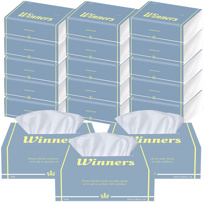 위너스 뽑아쓰는 키친타올 3겹 100매x9팩 천연펄프 100% 키친타월 주방 식당 캠핑 핸드타올겸용, 1세트, 1800매