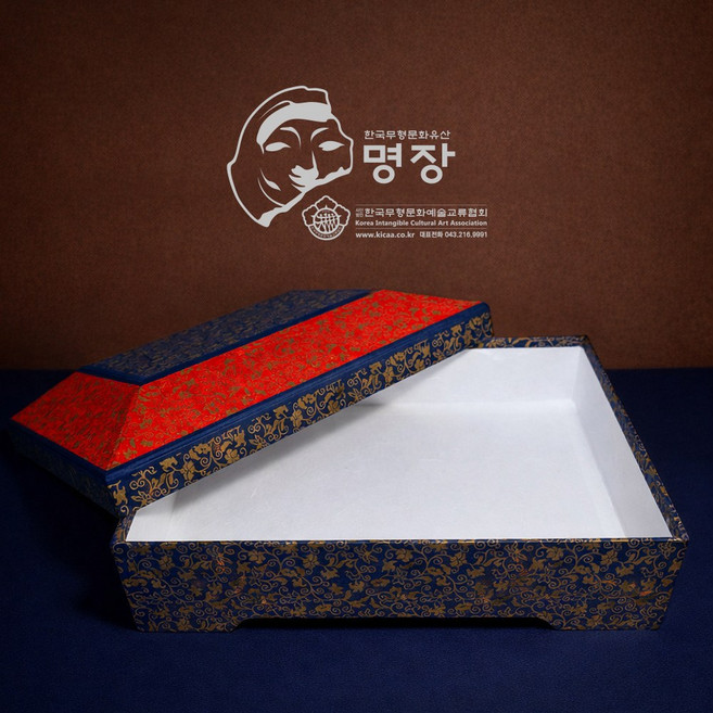 한지선물상자 전통 한지상자 고급 선물포장 예단상자 답례품상자 당초문양 명장인증 한지함 대형 40.5cmX32cm 예쁜한지상자, 1개, 남색빨강