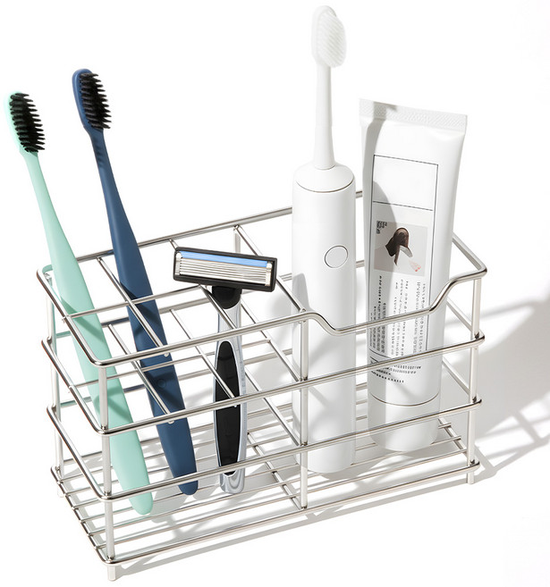 와이드 무타공 스텐칫솔걸이 정리대 화장실 칫솔 거치대 스탠드 욕실 멀티 칫솔꽂이, 1개, 실버6구15cm