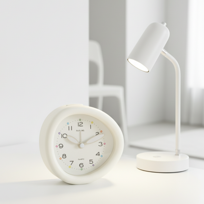 하트위스퍼 조약돌 무소음 탁상시계 인테리어 시계 소품 파스텔 귀여운 감성, 아이보리