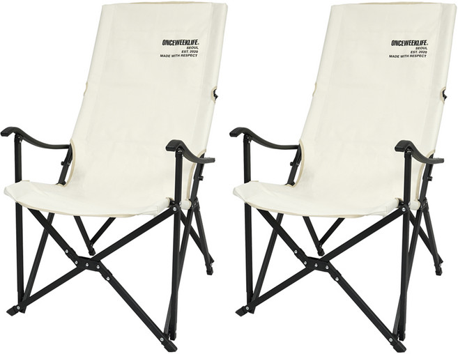 원스위크라이프 캠핑 블랙 프레임 릴렉스 체어 특대, 아이보리, 2개