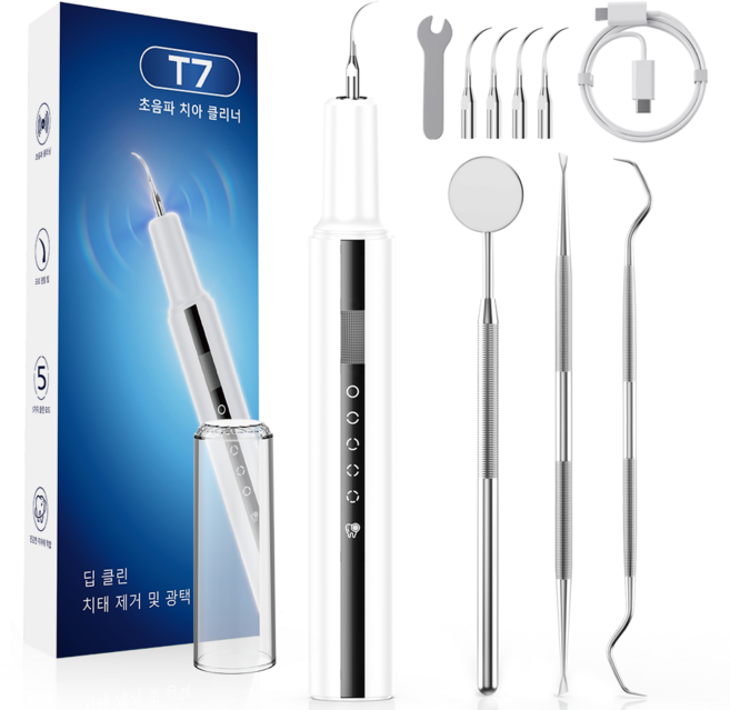 스마트 진동 구강 클리너 LED 라이트 휴대용 구강세정기, 화이트
