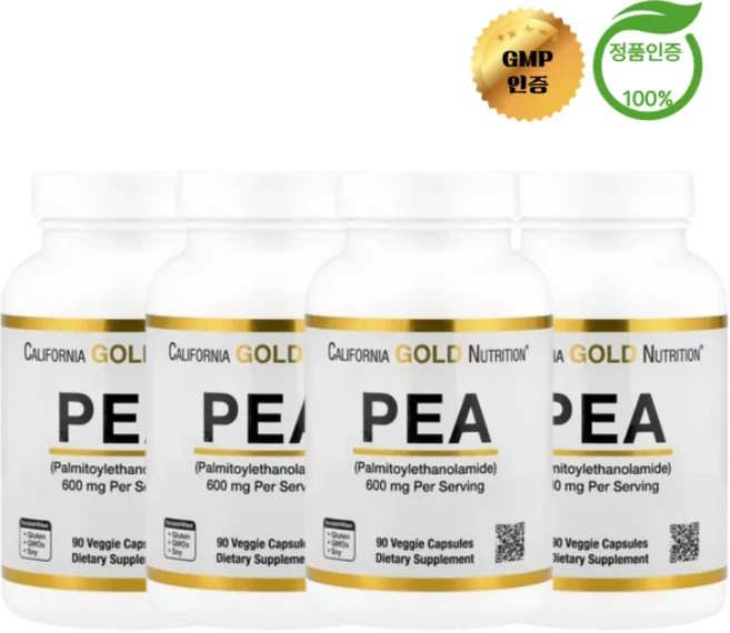 2+2 캘리포니아 골드 뉴트리션 CGN 팔미토일에탄올아마이드 PEA 베지 캡슐 90정, 4개 - 쿠팡
