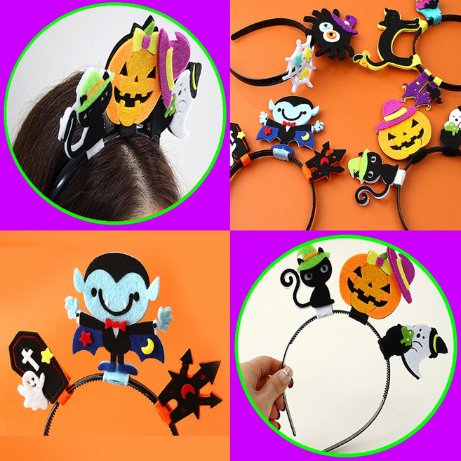 오싹오싹 해피 할로윈 캐릭터 펠트 머리띠 만들기 DIY 세트 거미 드라큘라 호박 돌봄 늘봄수업, 1세트