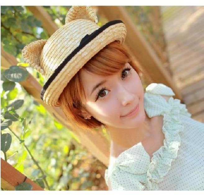 밀짚 고양이귀 모자 라탄 캣 이어 사슴 뿔 햇 해변 여행 강아지 왕골